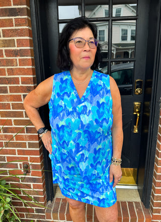 Beachtime by Lulu B Blue Multicolor Hearts Sleeveless V-neck Tank