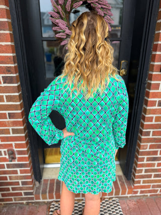 Beachtime by Lulu B Green Window Pane Full Zip Jacket