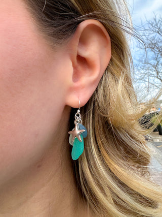 Silver Starfish Seaglass Earrings