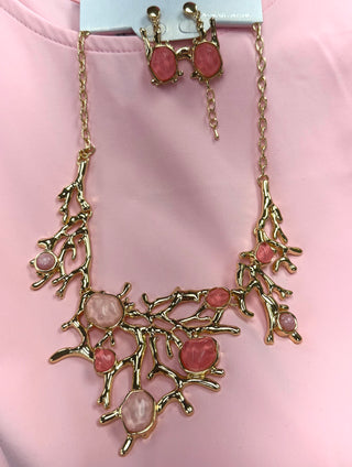 Pink Coral Necklace and Earring Set