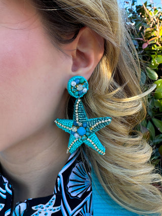Turquoise Starfish Beaded Earrings