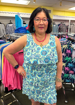 Lulu B Cha Cha Gingham Seafoam Shells Tank