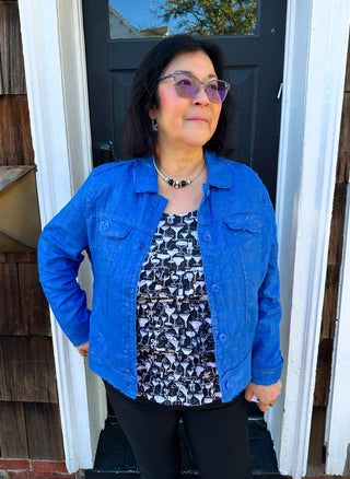 Lulu B Blue Metallic Linen Jacket