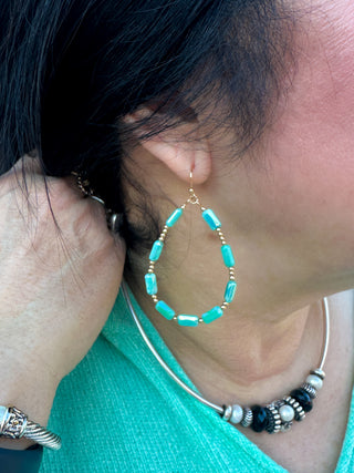Teal Beaded Teardrop Earrings