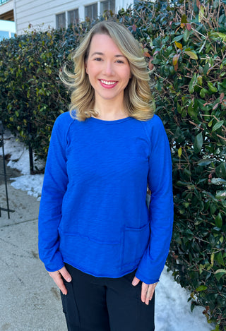 Escape by Habitat Resort Blue Pocket Pullover Cotton Top