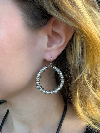 Pearl and Silver Beaded Hoop Earrings