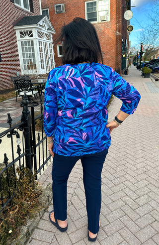 Tango Mango Vibrant Tropical Leaf Print Tulip Hem Top