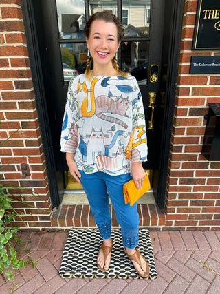 Lulu B Clear Denim Sparkle Flower Capri