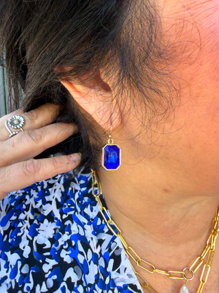 Blue Crystal Rectangle Earrings