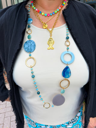 Blue and Gold Beaded Necklace