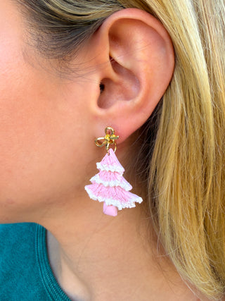 Pink Christmas Trees Clay Earrings