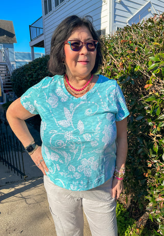 Escape by Habitat Mint Scroll V-neck Tee