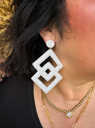 White Beaded Cube Earrings