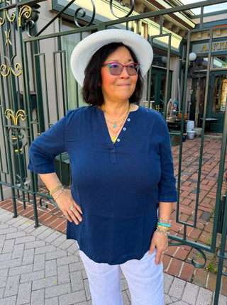 Lulu B Navy V-neck Linen Tunic