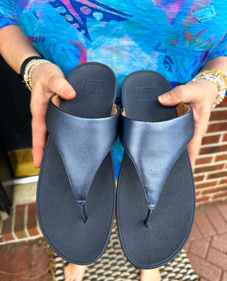 FITFLOPS LULU METALLIC COSMO BLUE TOE-POST SANDALS