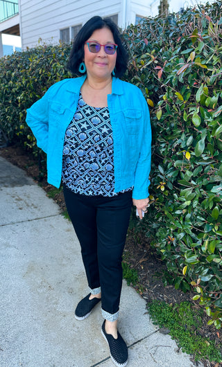 Lulu B Black Bling Cuff Pull on Jean Capri