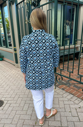 Lulu B Black and Turquoise Shells Button Tunic