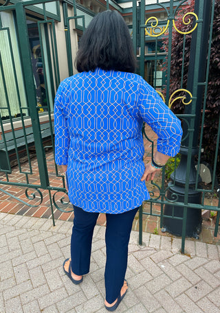 Lulu B Bright Periwinkle Lattice Button Tunic