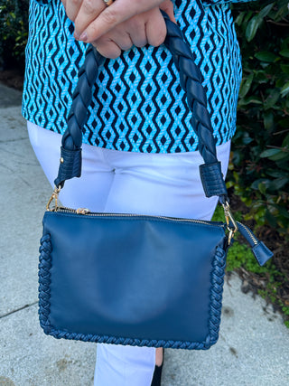 Judith Vegan Whipstitch Shoulder Bag - Navy