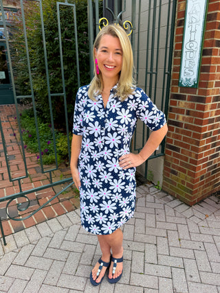 Lulu B UPF 50 Navy Daisy Collar Button Down Dress