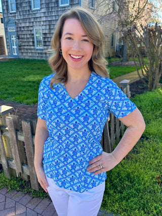 Lulu B Turtle Lattice Short Sleeve V-neck Top