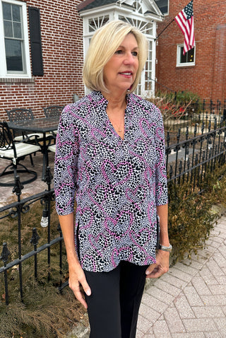 Beachtime by Lulu B Pink Swirl Hearts Button Tunic