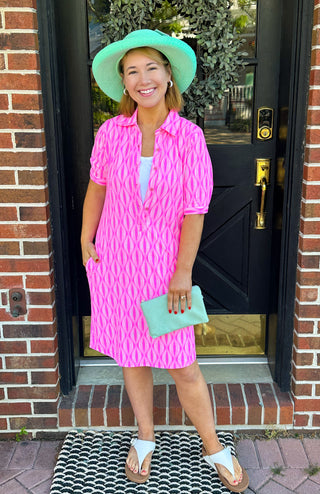 Lulu B UPF 50 Light Pink Dots Collar Button Down Dress Lulu B UPF 50 Light Pink Dots Collar Button Down Dress