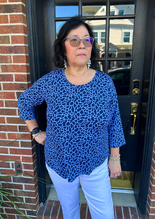 Lulu B Periwinkle Giraffe Asymmetrical Scoop Neck Top
