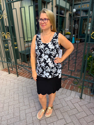 Lulu B Neutral Flower UPF 50+ Scoop Neck Tank