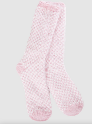 Candy Pink Check Holiday Feather Crew Socks