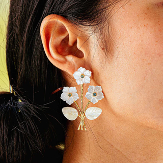 Capucine de Wulf Mermaid Garden Convertible Bouquet Post Earrings - Mother of Pearl/Ocean Jade