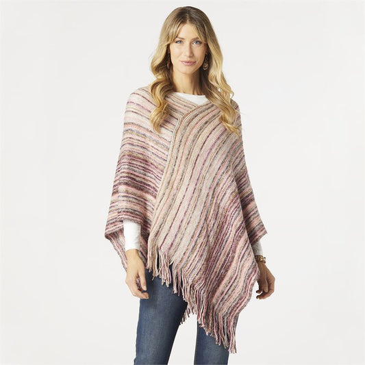 CHEVELA OMBRE STRIPE PONCHO WITH FRINGE PINK AND PURPLE