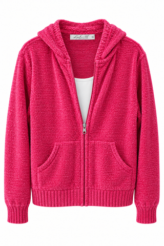 Lulu B Heathered Bright Hot Pink Hooded Chenille Zip Jacket