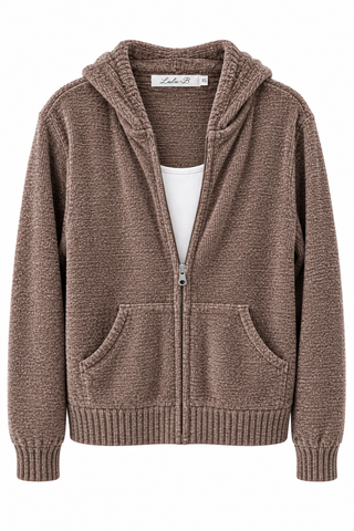 Lulu B Heathered Chocolate Hooded Chenille Zip Jacket