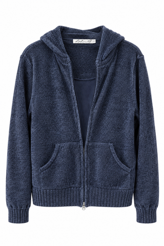 Lulu B Heathered Navy Hooded Chenille Zip Jacket