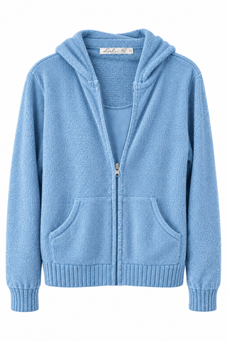 Lulu B Heathered Clear Periwinkle Hooded Chenille Zip Jacket