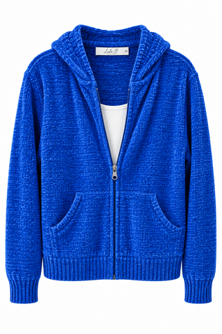 Lulu B Heathered Sapphire Hooded Chenille Zip Jacket