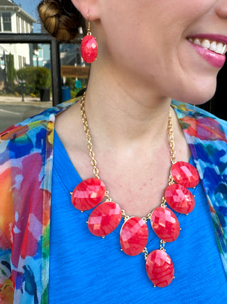 Chunky Coral Necklace and Earring Set
