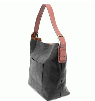 Classic Black Hobo Handbag with Cedar Handle