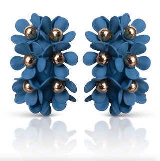 Niagara Blue Cluster Flower Ear Hugger Earrings