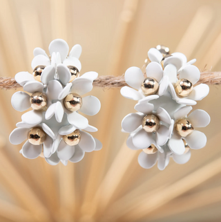 White Cluster Flower Ear Hugger Earrings
