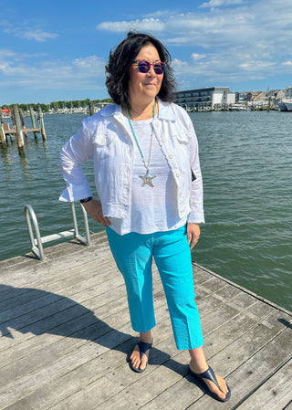 Tango Mango Blue Medallion Linen Back Print Jacket