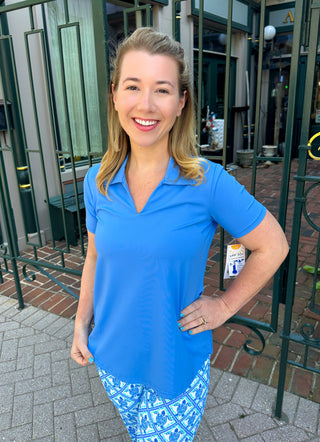 Lulu B Bright Periwinkle Short Sleeve Collar Top