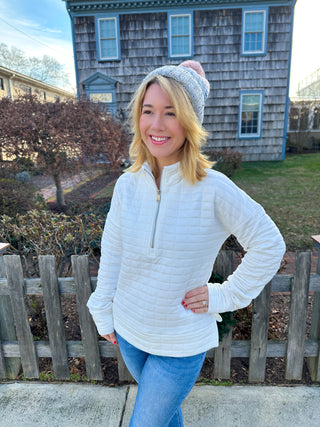 Beachtime by Lulu B White Quarter Zip Sweater