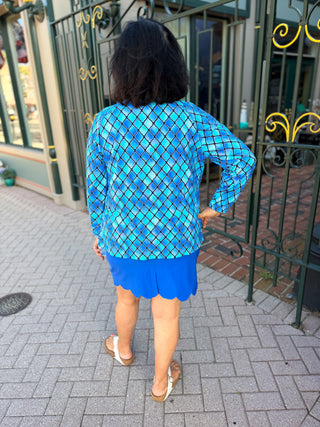 Beachtime by Lulu B Blue Window Pane Full Zip Jacket
