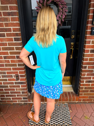 Lulu B Short Sleeve Collar Top Clear Turquoise