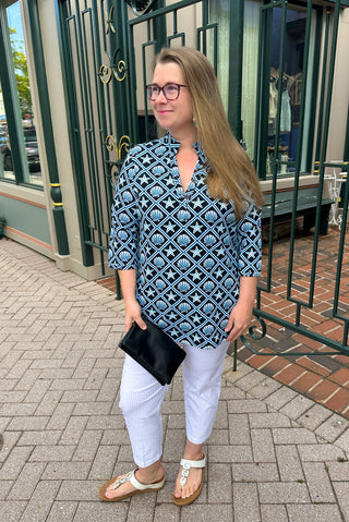 Lulu B Black and Turquoise Shells Button Tunic