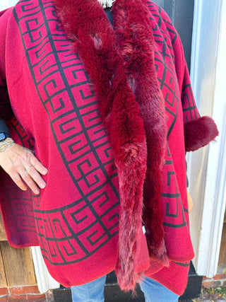 Merlot Wrap with Faux Fur Trim