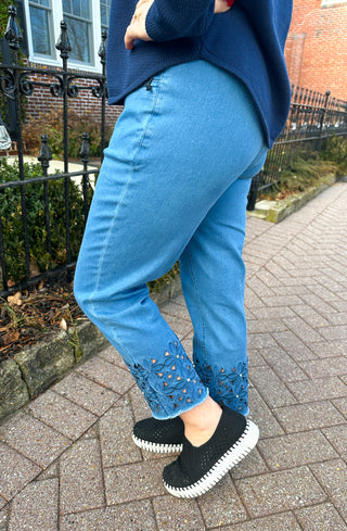 Lulu B Clear Denim Sparkle Flower Capri