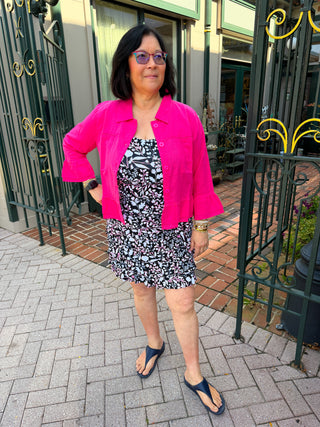 Tango Mango Fuchsia Flame Ruffle Linen Jacket